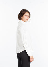 Thumbnail for Trim Collar Poplin Blouse in Off White