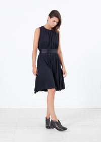 Thumbnail for Sleeveless Pleated Dress in Navy