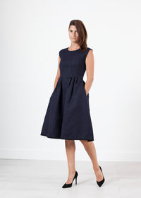 Thumbnail for Pleated Rita Dress in Dark Navy