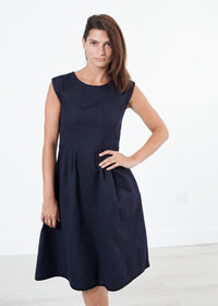Thumbnail for Pleated Rita Dress in Dark Navy