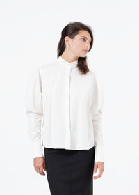 Thumbnail for Trim Collar Poplin Blouse in Off White