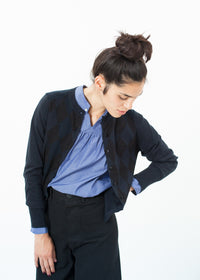 Thumbnail for Quilt Pattern Cardigan in Black/Navy
