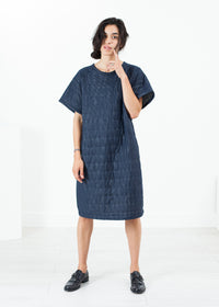 Thumbnail for Quilted Mesh T-Shirt Dress in Navy