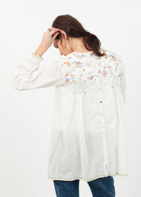 Thumbnail for Floral Front Peasant Blouse in White