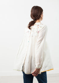 Thumbnail for Floral Front Peasant Blouse in White