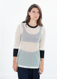 Thumbnail for Cuffed Mesh Tee in Cream/Black