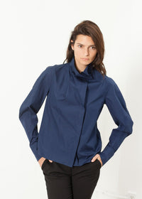 Thumbnail for Full Collar Poplin Blouse in Navy