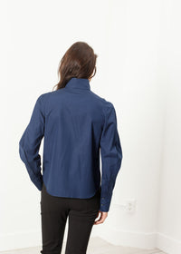 Thumbnail for Full Collar Poplin Blouse in Navy