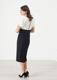 Thumbnail for Pearl Fastened Dress in Cream/Black