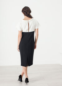 Thumbnail for Pearl Fastened Dress in Cream/Black