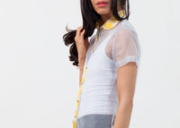 Thumbnail for Sheer Button-Up Blouse in Pale Blue