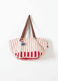 Thumbnail for Woven Oversized Tote in Red Stripe