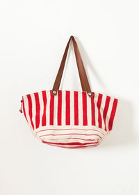 Thumbnail for Woven Oversized Tote in Red Stripe